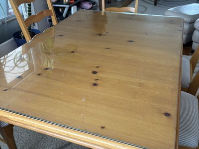 Dining Table and Chairs Set - Light Wood Finish with Glass Top