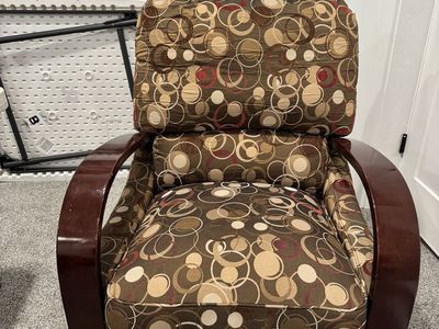 Patterned Fabric Reclining Armchair with Wooden Arms