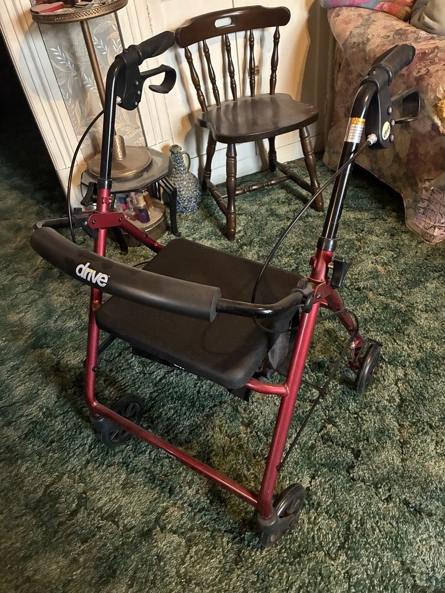 Drive Medical Red Rollator Walker with Seat, Brakes, & Adjustable Handles