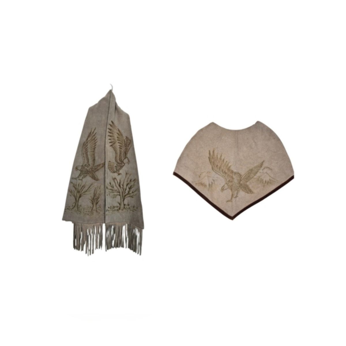 Vintage Western Suede Eagle Pyrography Panels Fringe Leather Craft Pieces