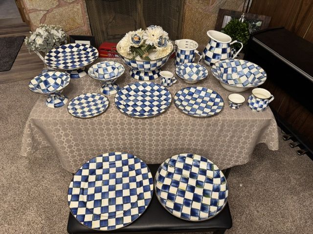 Mackenzie-Childs Royal Check Enamel Dinnerware and Serving Collection (17 Pieces)