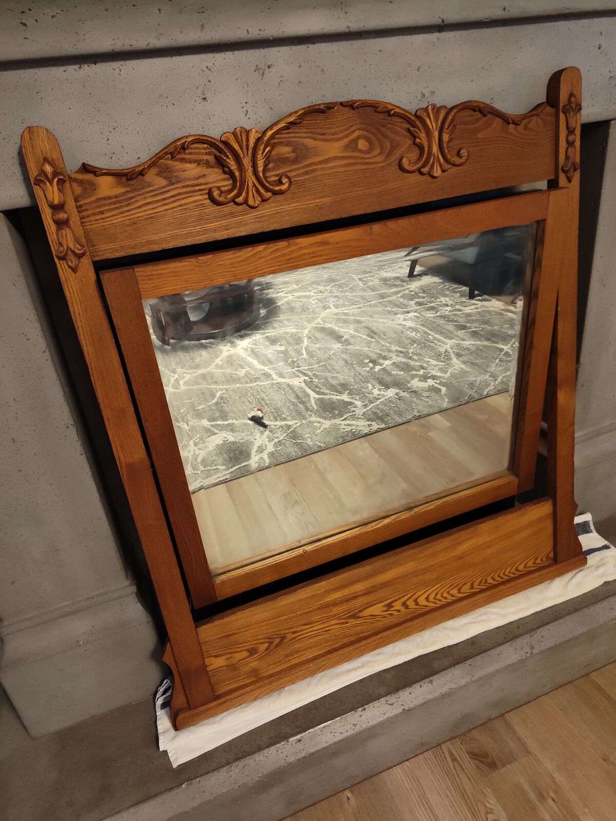 Vintage Oak Dresser Top Swivel Mirror