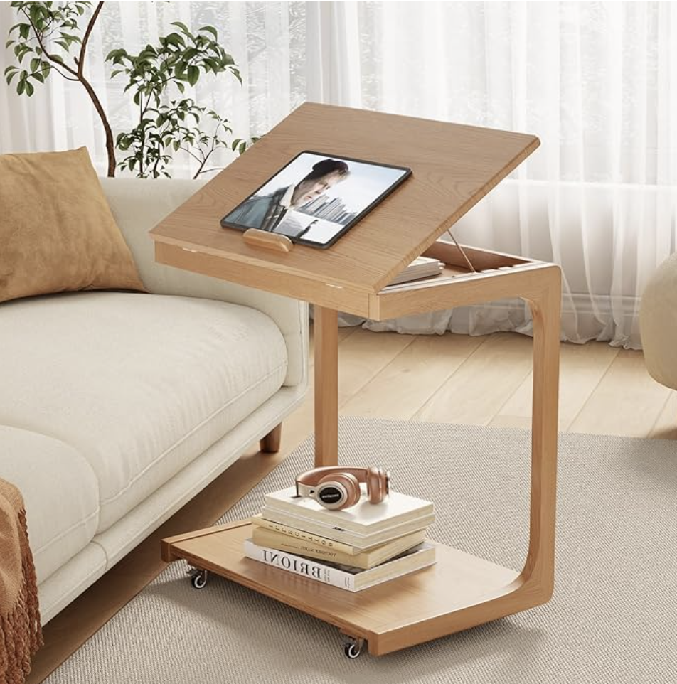 Brand New! Wooden End Table, Adjustable with Wheels