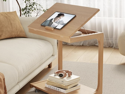 Brand New! Wooden End Table, Adjustable with Wheels