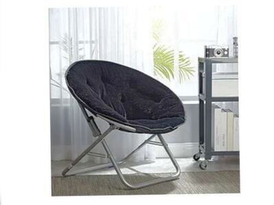 Black Faux Fur Saucer Chair – Dorm/Teen Room – Foldable