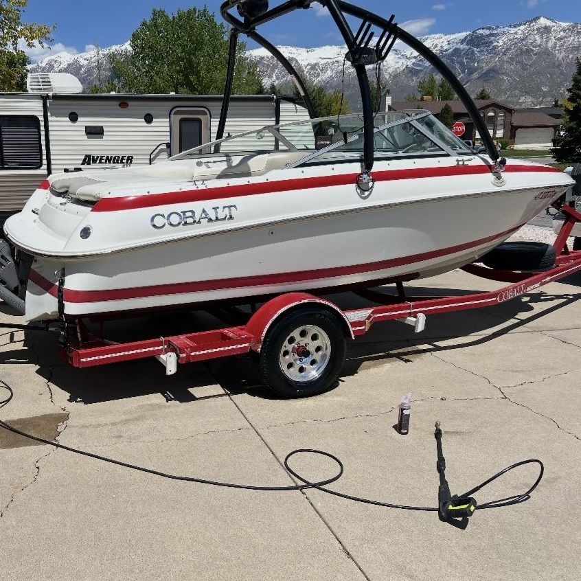 513 hrs, 1996 Cobalt Bowrider with Wakeboard Tower and Volvo Penta Engine - White/Red, Trailer Included