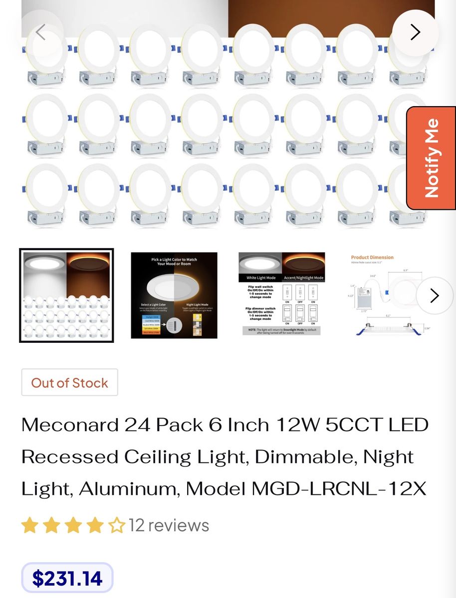 Meconard 24 Pack 6 Inch 12W 5CCT LED Recessed Ceiling Lights - Model MGD-LRCNL-12X