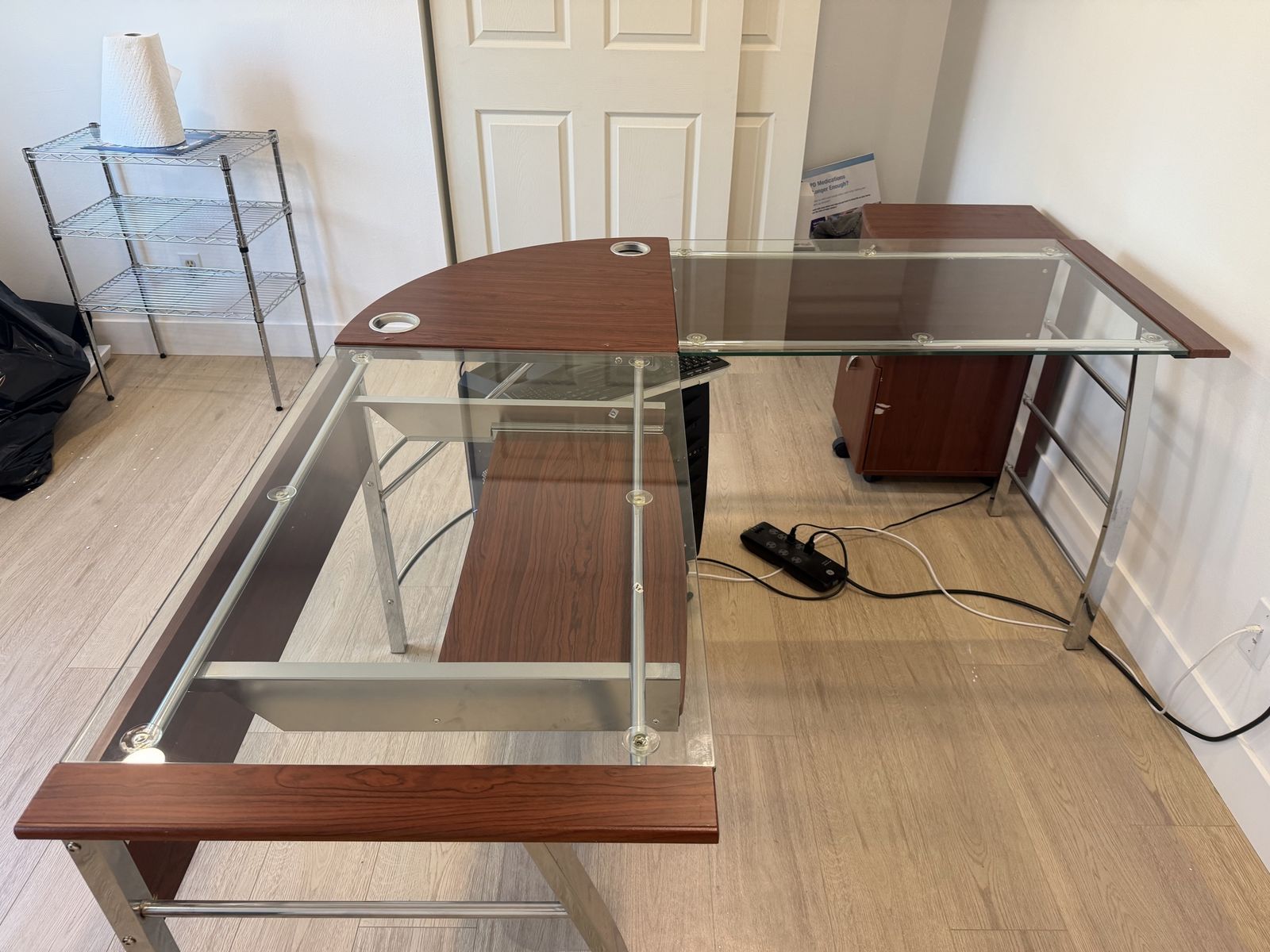 L desk with 3 drawer filing cabinet