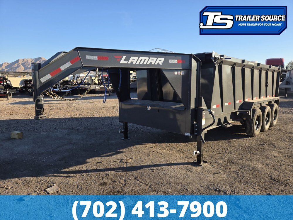 7x16 Lamar DT Gooseneck Dump Trailer - 48" Sides - 21K GVWR - 7 Gauge Floor, Telescopic