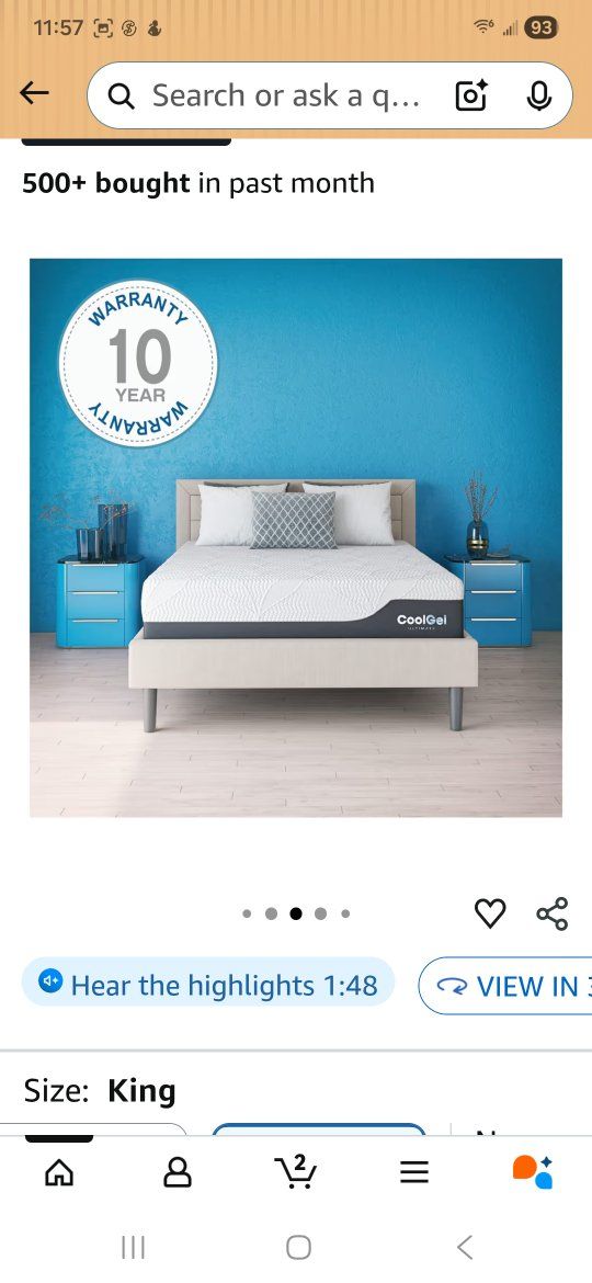 king size cool foam mattress, headboard.