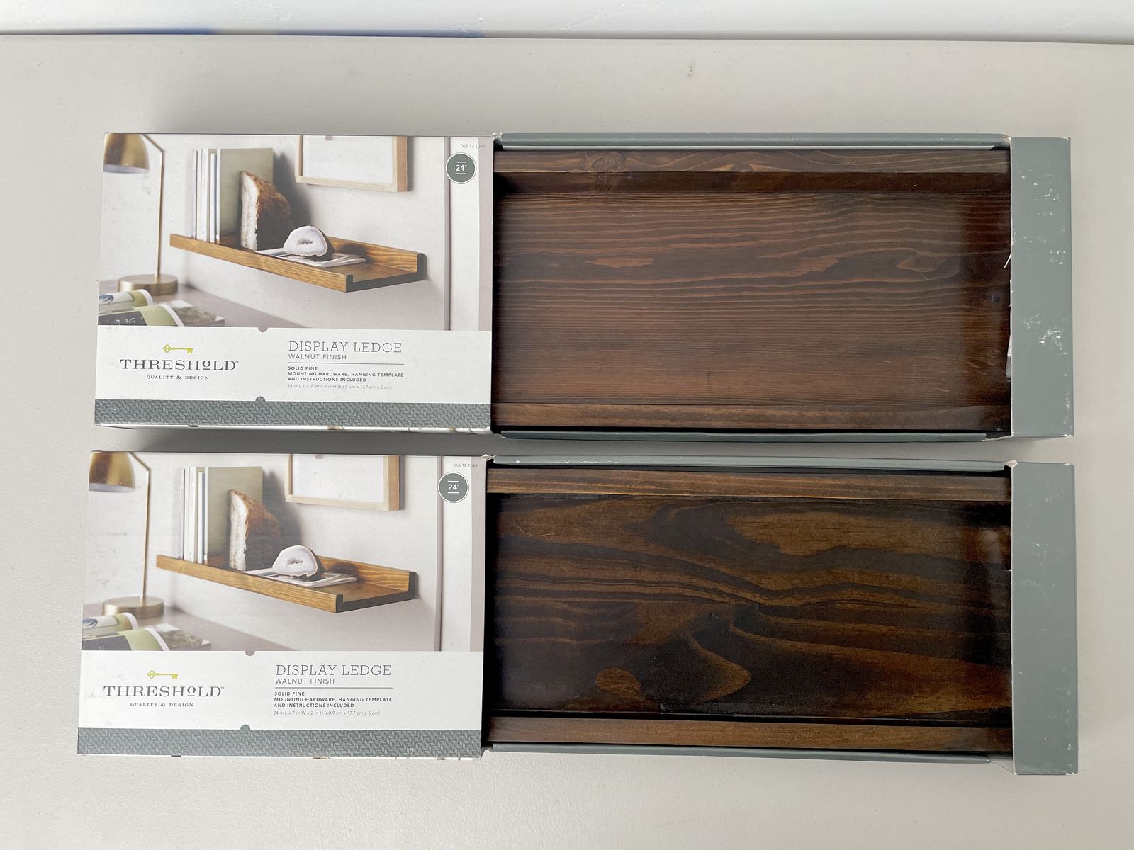 Set of 2: Threshold Display Ledge Shelf Walnut Finish 24"x7"x2"