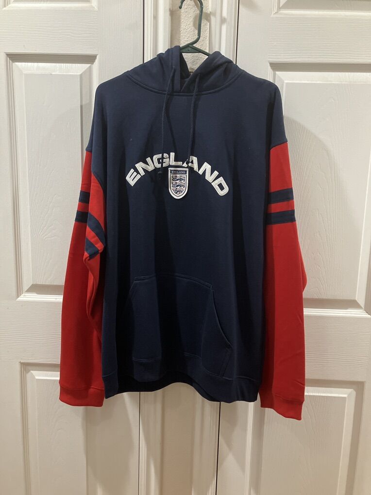 Blue & Red England Football Hoodie With Pockets