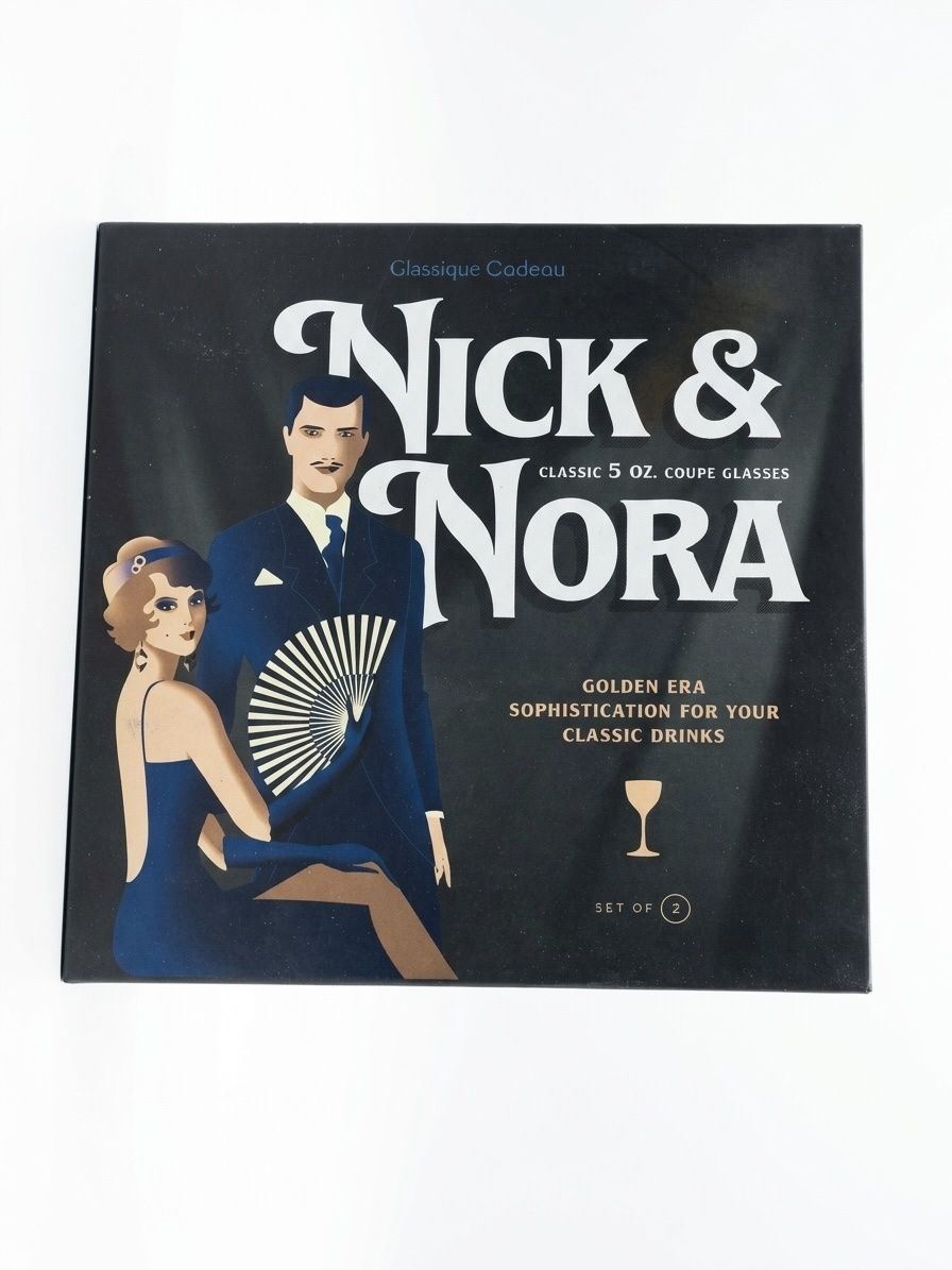 Glassique Cadeau Nick & Nora 5 oz Clear Coupe Glasses Set of 2 Art Deco