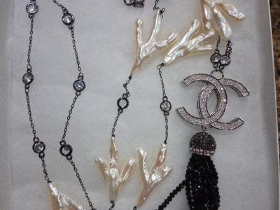 Chanel Pave Diamond, Baroque Pearl Tassel Necklace