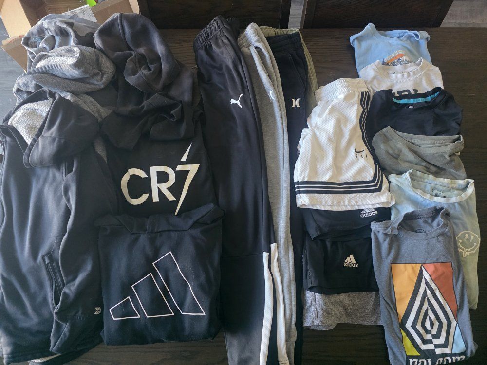 Boy's Clothing Bundle - Hoodies, Sweatpants, T-Shirts, and Shorts (Sizes 8/10, 10/12) - Nike, Adidas, Puma, CR7, Hurley