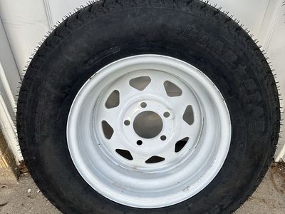Unused Loadstar 14" Trailer Tire & White Spoke Wheel (ST205/75D14) - Never Mounted