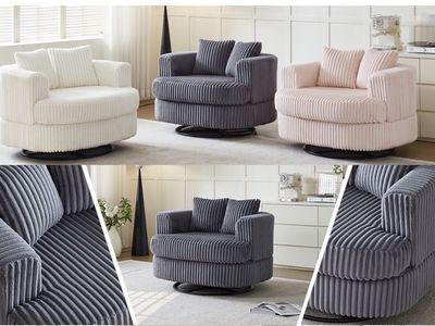 Pink Oversized Swivel Accent Round Chair - 37.7" Wide, Corduroy Fabric, 360° Swivel Base