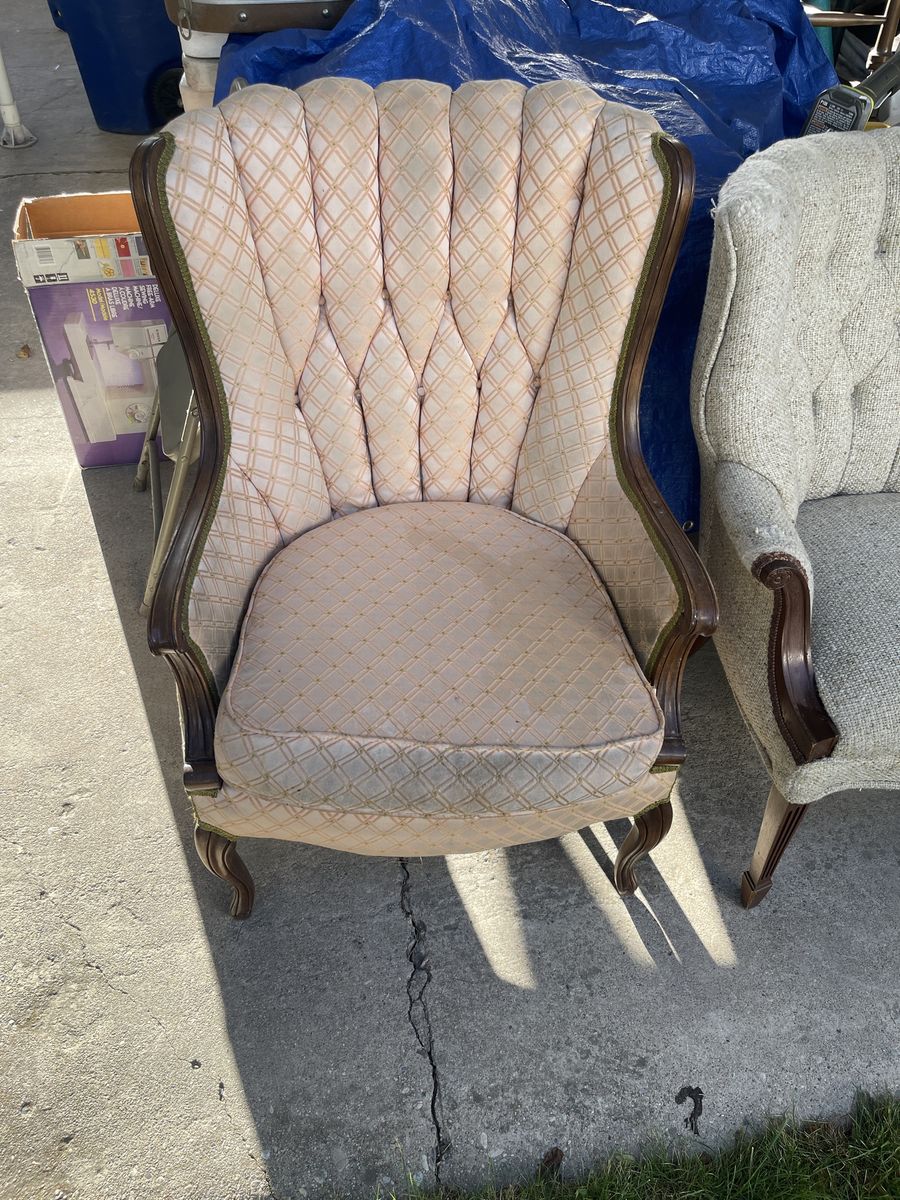 *$75 OBO* Vintage Wingback Accent Chairs - Tufted Upholstery, Wood Frame (Set of 3)