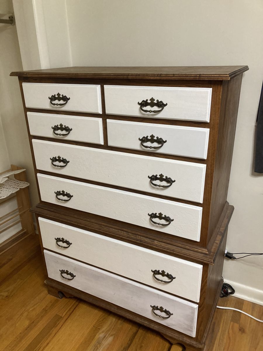 Used Wood Dresser with 8 Drawers with brass handles