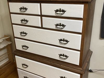 Used Wood Dresser with 8 Drawers with brass handles