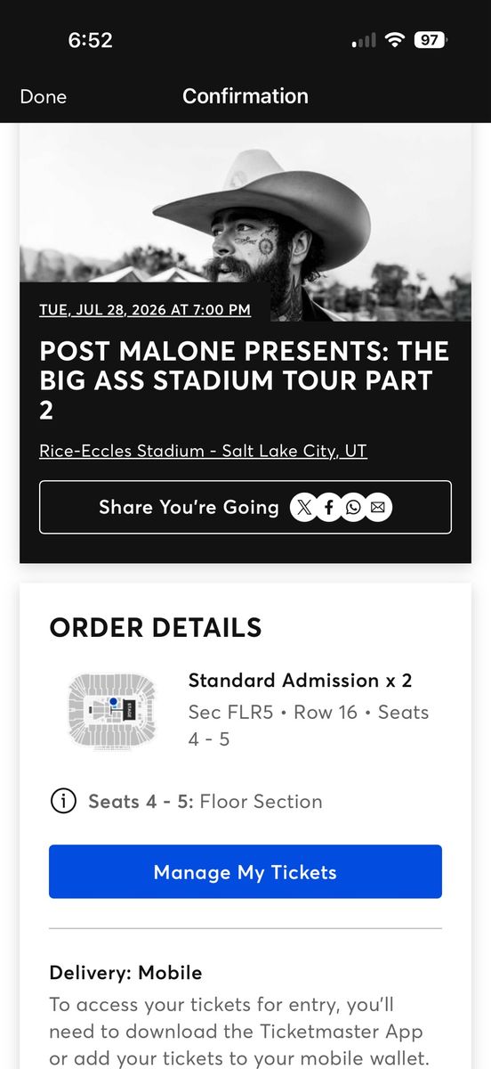Post Malone Floor Seats