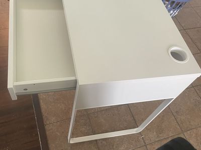 IKEA Modern White Computer Desk with Built-in Drawer and Cord Management