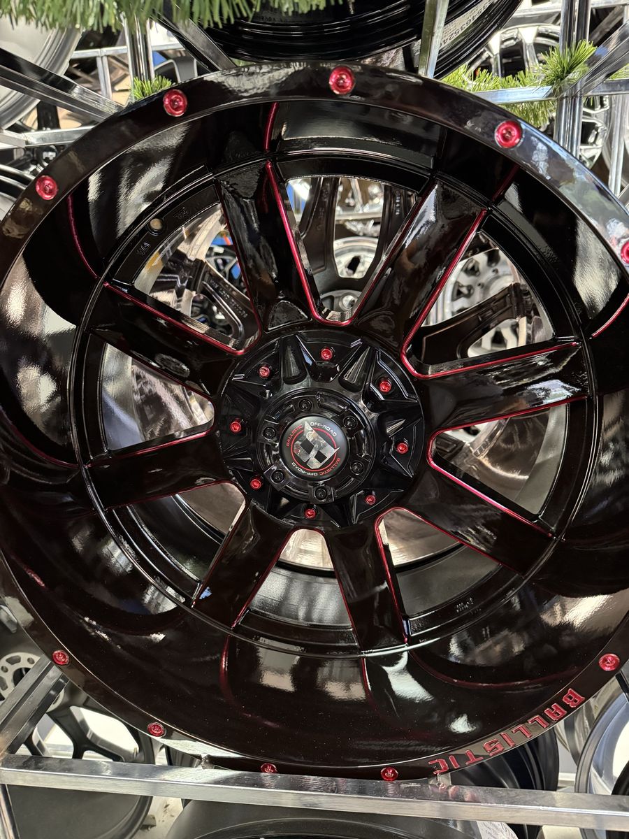 Brand new set of 4 wheels Ballistic Gloss Black Milled 22x12 lug pattern 8x170 off set -50mm