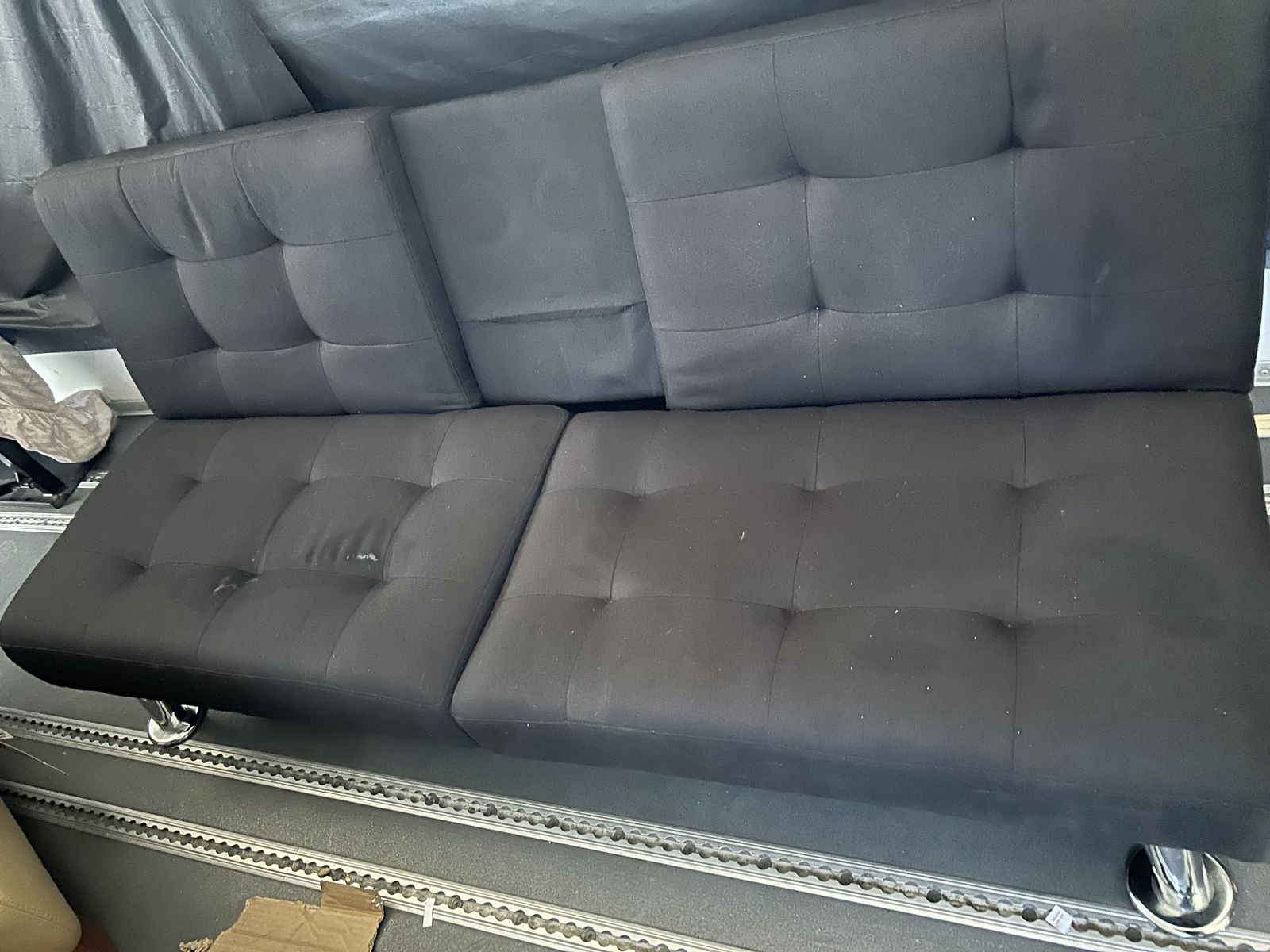Futon Black Stitched Fold Out Love Seat