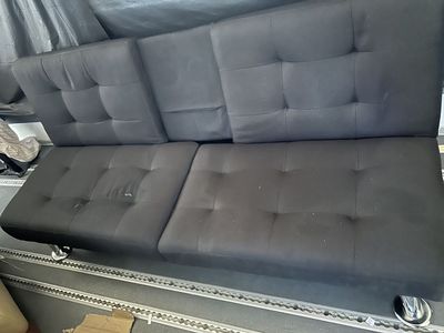 Futon Black Stitched Fold Out Love Seat