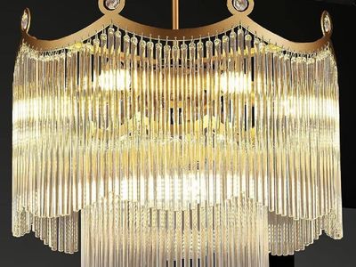 Modern Gold Tiered Crystal Glass Rod Chandelier - 18" Pendant Light
