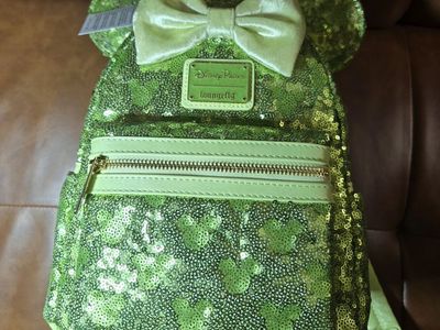 NWT Disney Parks Loungefly Green Sequin Mickey Mouse Mini Backpack
