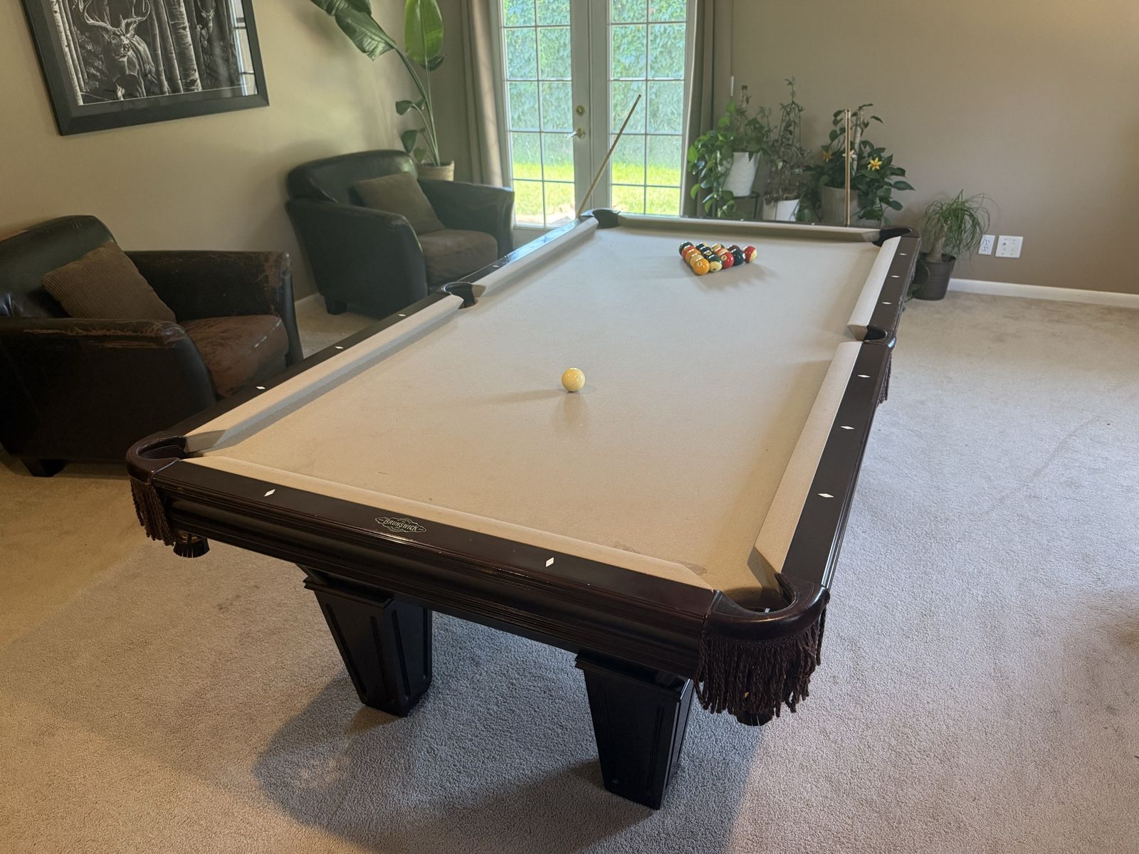 Brunswick 8' Slate Pool Table w/ Cover, Cues & Accessories