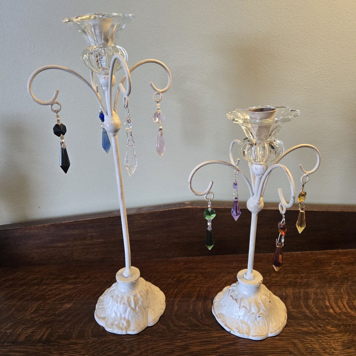 two shabby chic candle holders