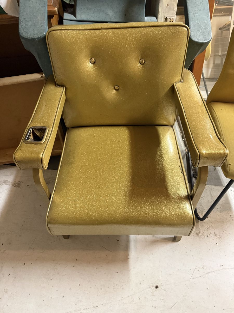 Vintage Mid-Century Gold Glitter Upholstered Armchair with Cupholder - Retro Accent Chair