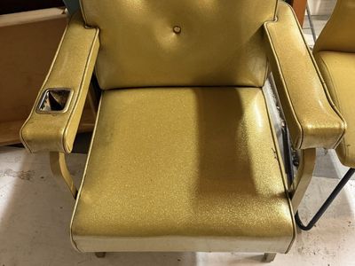 Vintage Mid-Century Gold Glitter Upholstered Armchair with Cupholder - Retro Accent Chair