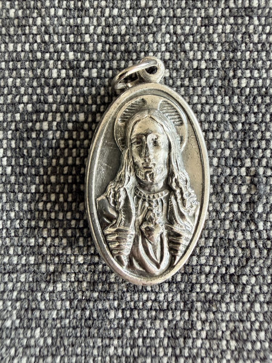 Vintage Italian Sacred Heart of Jesus and Madonna Religious Medal
