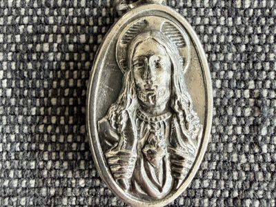 Vintage Italian Sacred Heart of Jesus and Madonna Religious Medal