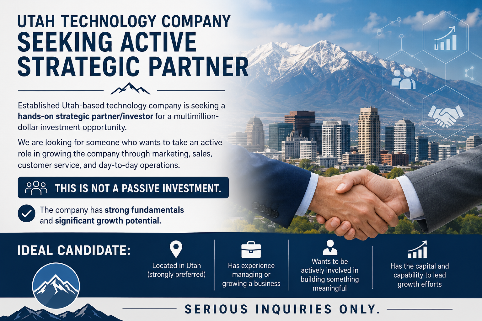 Utah Technology Company Seeking Active Strategic Partner/Investor