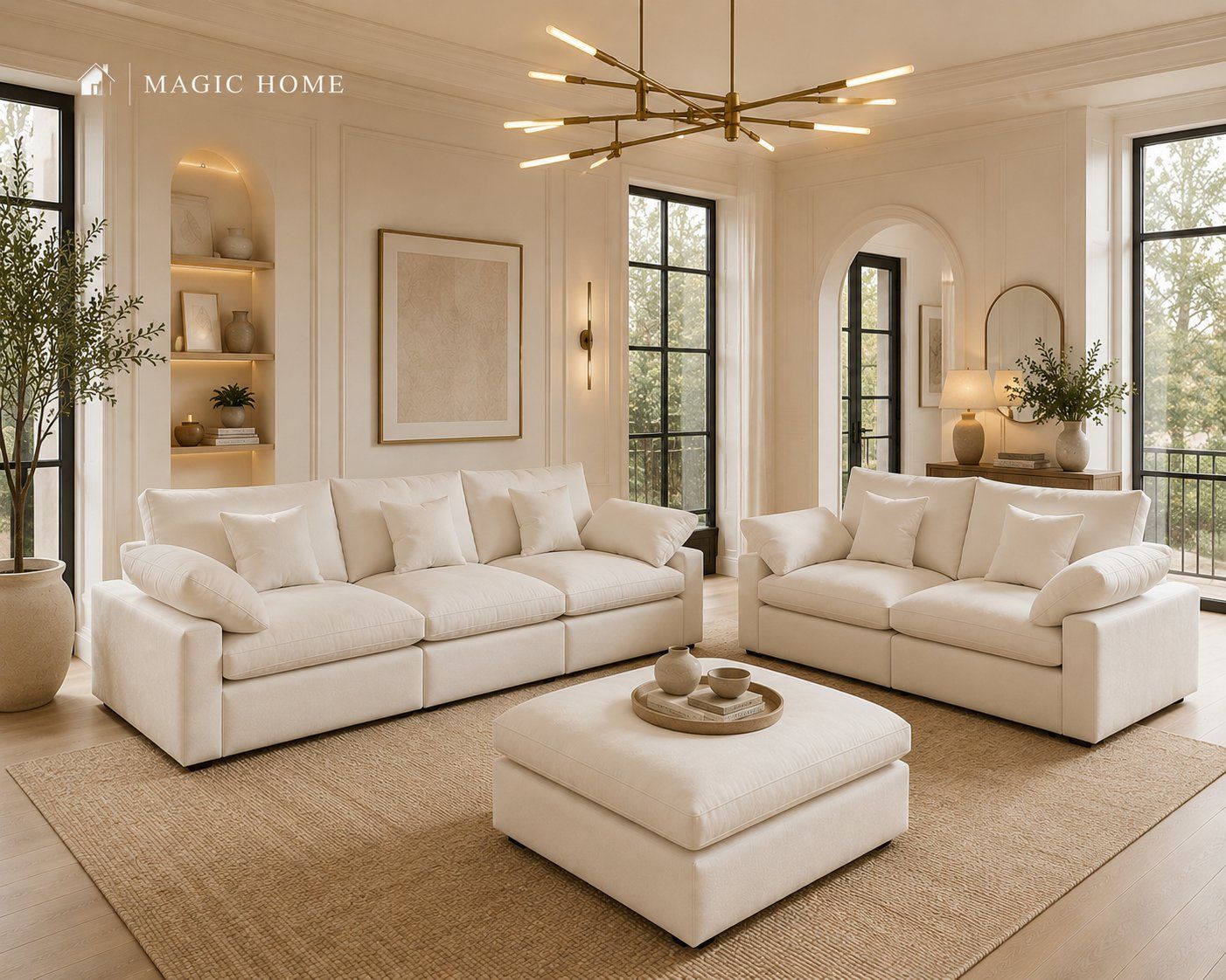 "MAGIC HOME" LUXURY 6-PIECE CLOUD MODULAR SOFA SET – WHITE LINEN