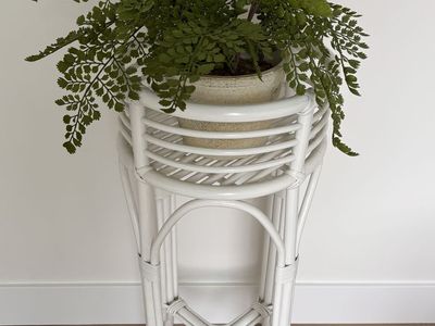 Opalhouse Target White Rattan Plant Stand 30.2 Tall - Great Condition + Faux Plant Bundle!