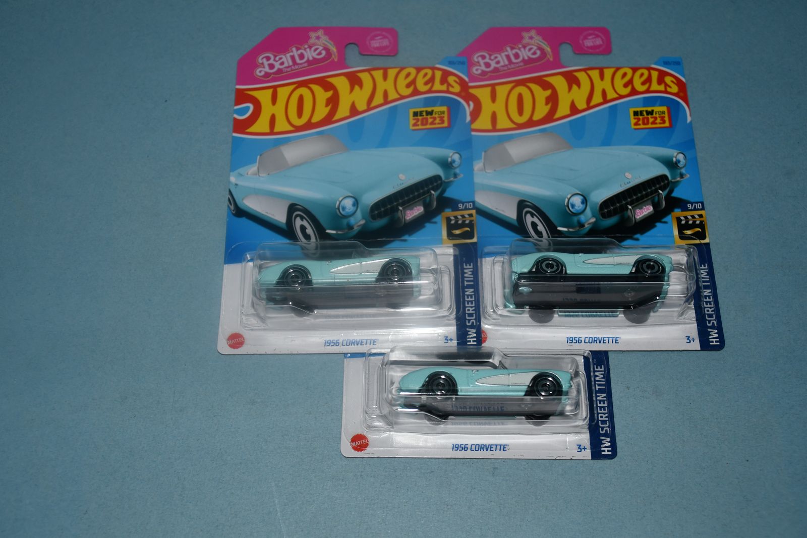 3 NEW in PACKAGE ~ HOT WHEELS "BARBIE" 1956 BLUE CORVETTE ~ ALL FOR $5