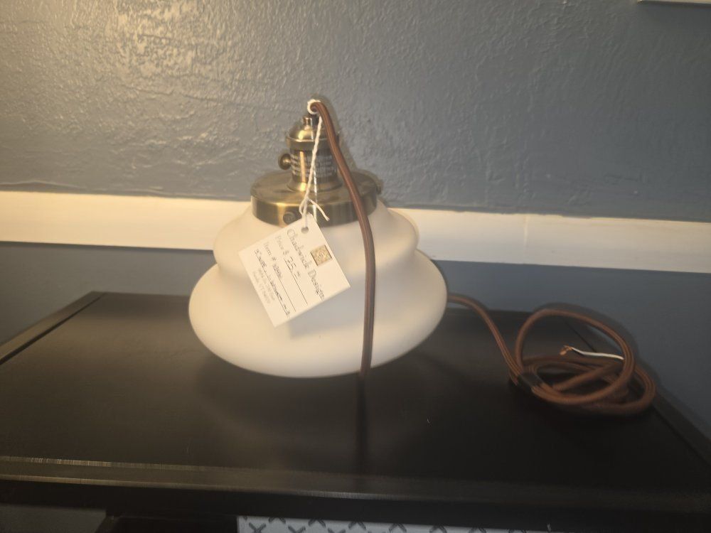 Chadwick Design White Glass Pendant Light Fixture with Brown Cord