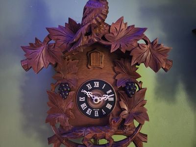 Vintage Hand-Carved Owl and Deer Cuckoo Clock - Black Forest Style Wood Wall Clock