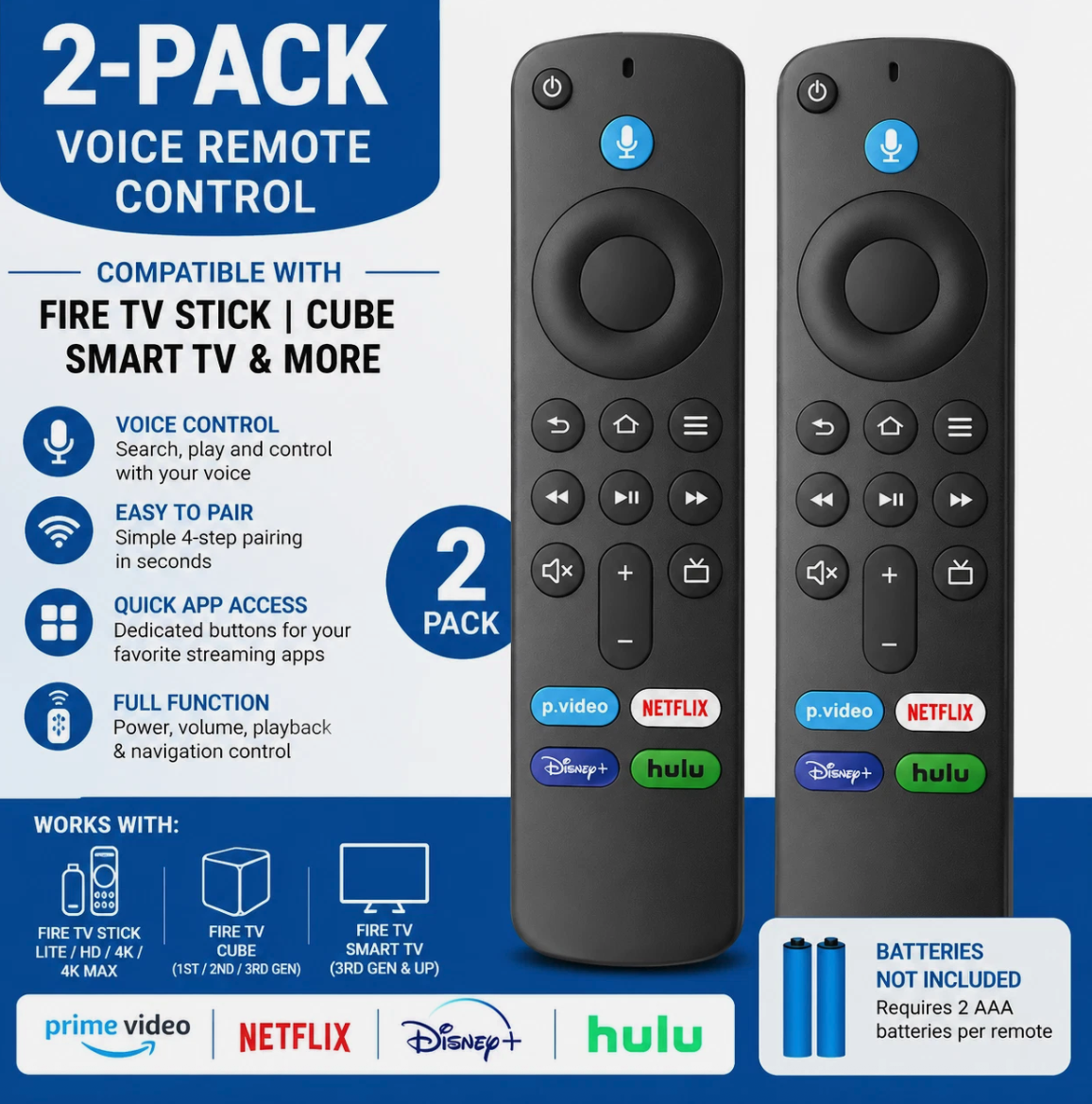2 Pack Voice Remote Control for Fire TV Stick 4K Max Lite Cube Smart TV Alexa