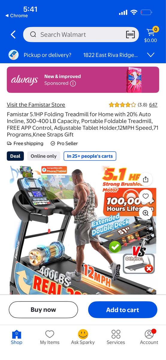 Famistar 5.1HP Folding Treadmill - 400lb Capacity, 20% Auto Incline, 12MPH, App Control, Tablet Holder