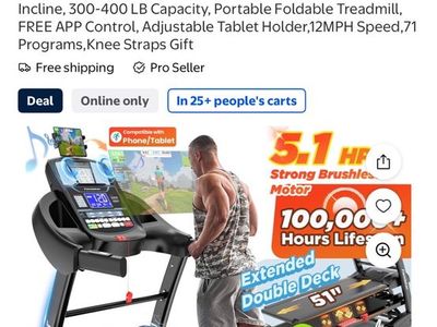 Famistar 5.1HP Folding Treadmill - 400lb Capacity, 20% Auto Incline, 12MPH, App Control, Tablet Holder