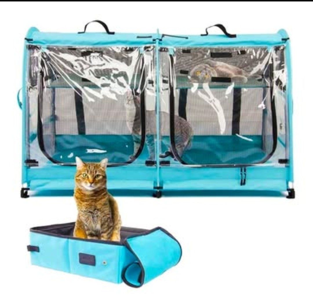 Portable 2 Pet Carriers for Cats, Hammocks, Mats, and Litter Box