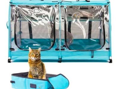 Portable 2 Pet Carriers for Cats, Hammocks, Mats, and Litter Box