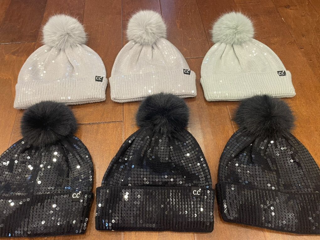 New CC Beanie W/ Sequins & Faux Fur - 6 Available