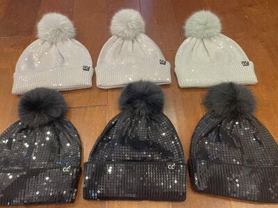 New CC Beanie W/ Sequins & Faux Fur - 6 Available